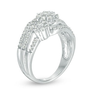 0.95 CT. T.W. Diamond Three Stone Frame Wave Ring in 10K White Gold|Peoples Jewellers