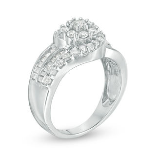 0.95 CT. T.W. Diamond Frame Multi-Row Bypass Ring in 10K White Gold|Peoples Jewellers