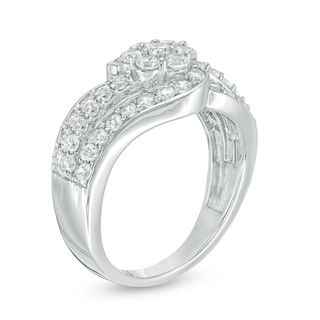 1.23 CT. T.W. Multi-Diamond Multi-Row Bypass Ring in 10K White Gold|Peoples Jewellers