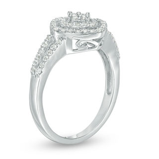 0.45 CT. T.W. Quad Diamond Tilted Double Cushion Frame Ring in 10K White Gold|Peoples Jewellers