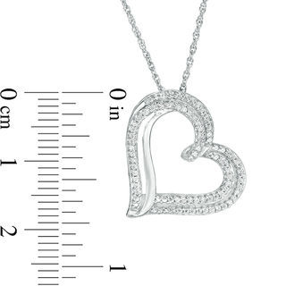 0.18 CT. T.W. Diamond Tilted Double Heart Pendant in Sterling Silver|Peoples Jewellers