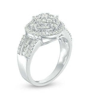 0.69 CT. T.W. Diamond Triple Frame Multi-Row Ring in 10K White Gold|Peoples Jewellers