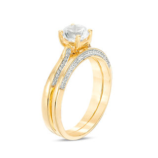 5.7mm Lab-Created White Sapphire and 0.18 CT. T.W. Diamond Bridal Set in 10K Gold|Peoples Jewellers