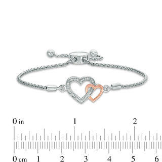 Diamond Accent Interlocking Hearts Bolo Bracelet in Sterling Silver and 10K Rose Gold - 9.5"|Peoples Jewellers