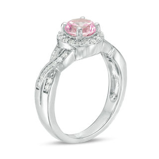 7.0mm Lab-Created Pink Sapphire and 0.23 CT. T.W. Diamond Braid Engagement Ring in Sterling Silver|Peoples Jewellers