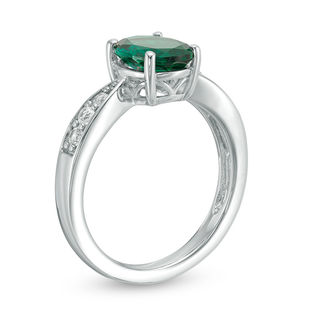 Oval Lab-Created Emerald and White Sapphire Ring in Sterling Silver|Peoples Jewellers