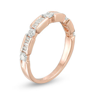 0.45 CT. T.W. Baguette and Round Diamond Alternating Wedding Band in 10K Rose Gold|Peoples Jewellers