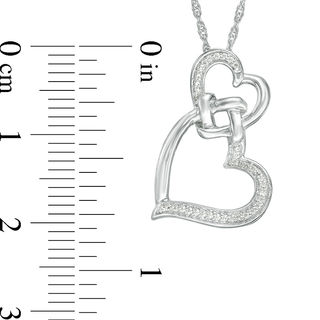 0.066 CT. T.W. Diamond Double Offset Hearts with Square Knot Pendant in Sterling Silver|Peoples Jewellers