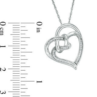0.067 CT. T.W. Diamond Double Tilted Heart with Square Knot Pendant in Sterling Silver|Peoples Jewellers