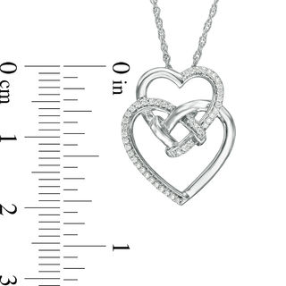 0.085 CT. T.W. Diamond Double Heart with Square Knot Pendant in Sterling Silver|Peoples Jewellers