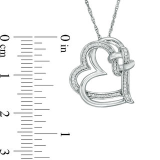 0.086 CT. T.W. Diamond Love Knot Double Tilted Heart Pendant in Sterling Silver|Peoples Jewellers