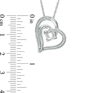 0.088 CT. T.W. Diamond Double Tilted Heart with Square Knot Pendant in Sterling Silver|Peoples Jewellers
