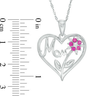 Lab-Created Ruby and White Sapphire "Mom" Flower Heart Pendant in Sterling Silver|Peoples Jewellers