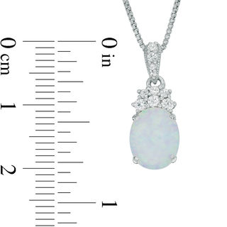 Oval Lab-Created Opal and White Sapphire Vintage-Style Drop Pendant in Sterling Silver|Peoples Jewellers