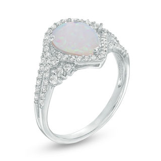 Pear-Shaped Lab-Created Opal and White Sapphire Split Shank Bypass Frame Ring in Sterling Silver|Peoples Jewellers