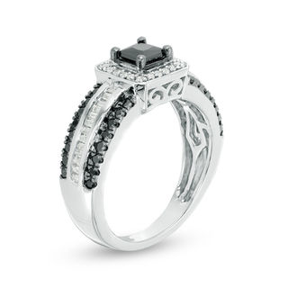 0.95 CT. T.W. Princess-Cut Black Diamond Frame Multi-Row Engagement Ring in 10K White Gold|Peoples Jewellers