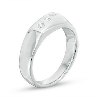 Men's 0.18 CT. T.W. Square Diamond Three Stone Slant Band in Sterling Silver|Peoples Jewellers