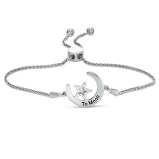 Diamond Accent Crescent Moon and Star Bolo Bracelet in Sterling Silver (1 Line) - 9.5"|Peoples Jewellers