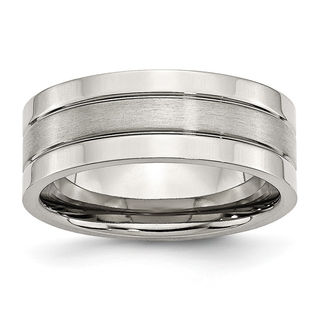 Men's 8.0mm Brushed Centre Satin Groove Wedding Band in Stainless Steel|Peoples Jewellers