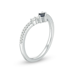 Vera Wang Love Collection Princess-Cut Sapphire and 0.146 CT. T.W. Diamond Chevron Ring in 14K White Gold|Peoples Jewellers
