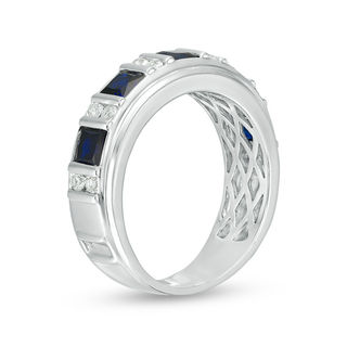Men's Square-Cut Lab-Created Blue and White Sapphire Alternating Band in Sterling Silver|Peoples Jewellers
