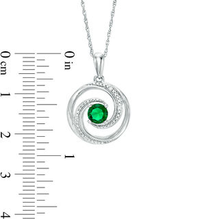 5.0mm Lab-Created Emerald and Diamond Accent Beaded Circular Wave Pendant in Sterling Silver|Peoples Jewellers