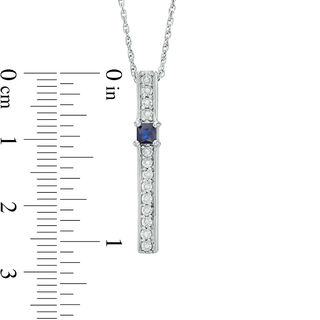 3.0mm Princess-Cut Lab-Created Blue Sapphire and Diamond Accent Bar Pendant in Sterling Silver|Peoples Jewellers