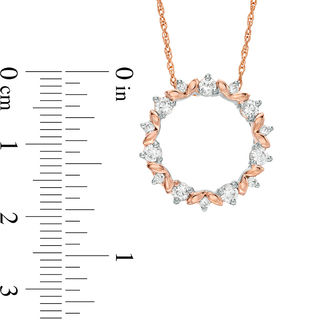 Lab-Created White Sapphire Leaf Motif Circle Pendant in 10K Rose Gold|Peoples Jewellers