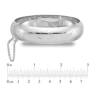 15.0mm Diamond-Cut Pattern Bangle in Sterling Silver with Safety Chain|Peoples Jewellers