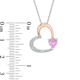 5.5mm Lab-Created Pink Sapphire and Diamond Accent Beaded Tilted Heart Pendant in Sterling Silver and 10K Rose Gold|Peoples Jewellers