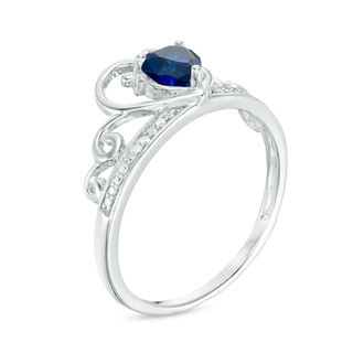 5.0mm Heart-Shaped Lab-Created Sapphire and Diamond Accent Tiara Ring in 10K White Gold|Peoples Jewellers