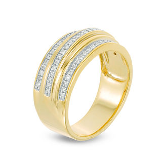 0.23 CT. T.W. Diamond Alternating Three Row Band in 10K Gold|Peoples Jewellers