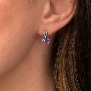 5.0mm Heart-Shaped Amethyst and Lab-Created White Sapphire Folded Arrow Drop Earrings in Sterling Silver|Peoples Jewellers