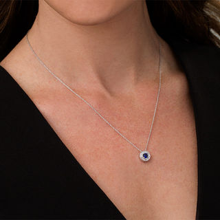 4.0mm Lab-Created Blue and White Sapphire Frame Pendant in Sterling Silver|Peoples Jewellers