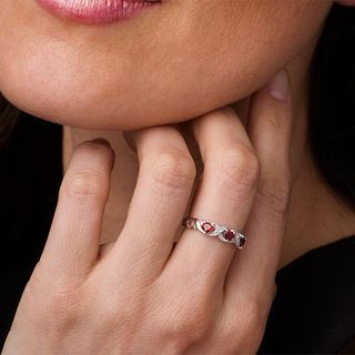 Heart-Shaped Garnet and Lab-Created White Sapphire Braided Vintage-Style Ring in Sterling Silver|Peoples Jewellers