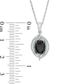 Oval Lab-Created Black Sapphire and 0.04 CT. T.W. Diamond Bead Bypass Swirl Frame Pendant in Sterling Silver|Peoples Jewellers