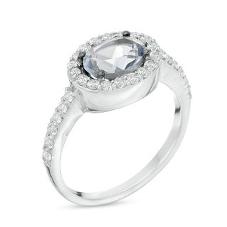 Sideways Oval Lab-Created Grey Spinel and White Sapphire Frame Ring in Sterling Silver|Peoples Jewellers