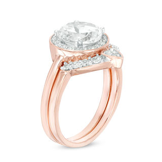 8.0mm Lab-Created White Sapphire Bridal Set in Sterling Silver with 14K Rose Gold Plate|Peoples Jewellers