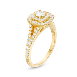 0.95 CT. T.W. Diamond Double Cushion Frame Engagement Ring in 10K Gold|Peoples Jewellers