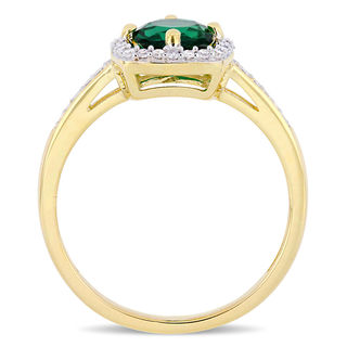6.0mm Lab-Created Emerald and 0.144 CT. T.W. Diamond Cushion Frame Ring in 10K Gold|Peoples Jewellers