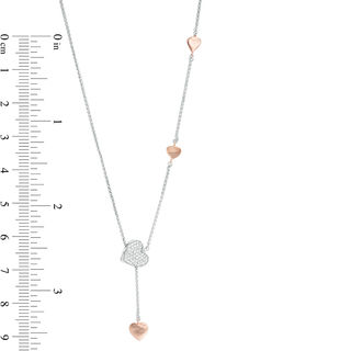 0.148 CT. T.W. Diamond Heart Station Lariat Necklace in Sterling Silver and 10K Rose Gold - 26"|Peoples Jewellers
