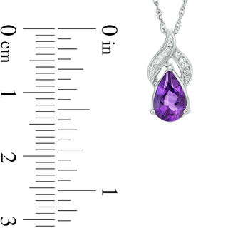 Pear-Shaped Amethyst and Diamond Accent Flame Drop Pendant in Sterling Silver|Peoples Jewellers