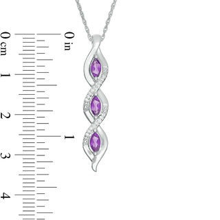 Marquise Amethyst and 0.04 CT. T.W. Diamond Cascading Frame Triple Drop Pendant in Sterling Silver|Peoples Jewellers