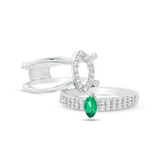 Convertibilities Marquise Lab-Created Emerald and White Sapphire Frame Double Row Three-in-One Ring in 10K White Gold|Peoples Jewellers