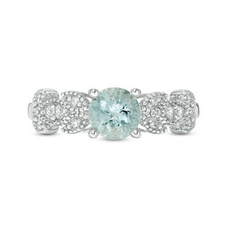 6.0mm Aquamarine and 0.119 CT. T.W. Diamond Vintage-Style Vine Ring in 10K White Gold|Peoples Jewellers
