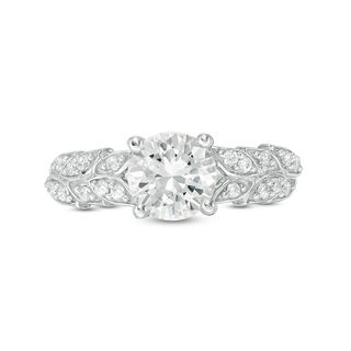 7.0mm Lab-Created White Sapphire and 0.086 CT. T.W. Diamond Leaves Ring in Sterling Silver|Peoples Jewellers