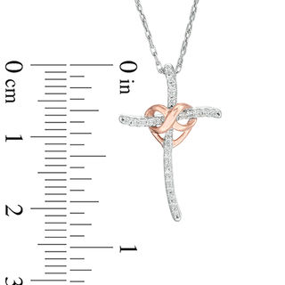0.085 CT. T.W. Diamond Infinity Heart Cross Pendant in Sterling Silver and 10K Rose Gold|Peoples Jewellers