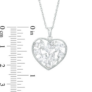 Multi-Shape Lab-Created White Sapphire Cluster Vintage-Style Frame Heart Pendant in Sterling Silver|Peoples Jewellers