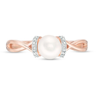 6.0mm Freshwater Cultured Pearl and Diamond Accent Collar Twist Shank Ring in 10K Rose Gold|Peoples Jewellers