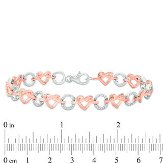 0.18 CT. T.W. Diamond Love Knot Heart and Open Circle Alternating Bracelet in Sterling Silver and 10K Rose Gold - 7.25"|Peoples Jewellers